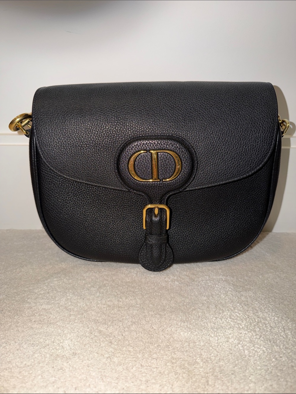 Dior Bobby Black Leather Saddle Bag with Gold Hardware